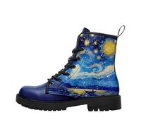 Womens Winter Boots Combat Boots Waterproof Ankle Boots Lace Up Ladies Shoes Platform Leather Work Booties, Comfortable Stylish Starry Night Pattern Boots