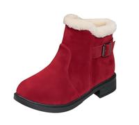 Womens Winter Boots Cosy Slip On Short Boots Casual Solid Color Fleece Lined Low Chunky Heel Comfy Warm Ankle Walking Shoes Non-Slip Classic