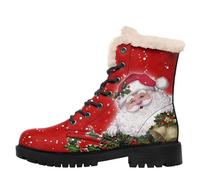 Womens Winter Boots,Custom Christmas Snow Boots Cute Santa Claus Print Fur Boots For Women Waterproof Slip On Warm Winter Snow Boots