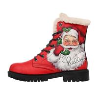 Womens Winter Boots,Custom Christmas Snow Boots Cute Santa Claus Print Fur Boots For Women Waterproof Slip On Warm Winter Snow Boots