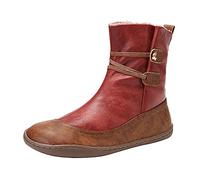 Women's Winter Boots Everyday Comfortable Non-Slip Snow Boots with Warm Lining Retro Round-Toe Casual Boots Non-Slip Soft Thick Sole Outdoor Walking Shoes Christmas Gifts, red, 8.5 UK
