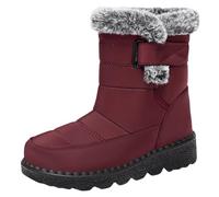 Women's Winter Boots, Lined with Heel, Winter Boots, Waterproof Snow Boots, Warm, Thickened Wool Boots, Comfortable Slip-On Boots, Buckle Strap Boots, Suitable for Winter, red, 5 UK