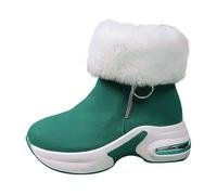 Womens Winter Boots Warm Fluffy Plush - Slip On Snow Boots Waterproof Ankle Boot Orthopedic Booties Platform with Side Zipper Women Shoes Elegant and Fasion for Outdoor Gifts for Her1 Green
