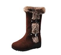Women's Winter Boots Warm Lining Half Boots with Buckle Heel Fur Boots Medium Height Women's Boots Slip-On Boots Plush Lined Winter Shoes Cuddly Soft Boots with Buckle Modern Snow Boots, brown, 7 UK