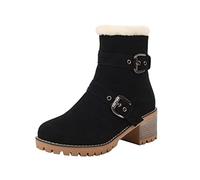 Women's Winter Boots with Heel Ankle Boots Ankle Boots Women's High Heel Fashion Buckle Belt Casual Boots Comfortable Simplicity Platform Boots with Side Zip, black, 8 UK