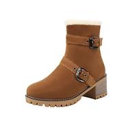 Women's Winter Boots with Heel Ankle Boots Ankle Boots Women's High Heel Fashion Buckle Belt Casual Boots Comfortable Simplicity Platform Boots with Side Zip, brown, 7 UK