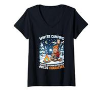 Women's Winter Camping Because Suffering in Cold Builds Character V-Neck T-Shirt