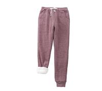 Women's Winter Chic Slacks Fleece Lined Trousers Warm Clothes Pockets Tracksuit Jogging Sportswear Outdoor Slacks Simple Xxxl Trousers Women Elastic Waist Large Size, Wine, L