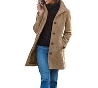 Women's Winter Coat, Elegant Wool Coat, Long Trench Coat, Long Sleeve Lapel Winter Jacket, Windbreaker, Single Breasted Cardigan, Plain Winter Transition Jacket, Warm Wool Jacket, Large Sizes Wind