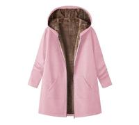 Women's Winter Coat with Hood Warm Fleece Lined Fuzzy Full Zip Hooded Jacket Sweatshirts with Pockets Casual Mid Length Casual Ladies Warm Jumper Coats Cardigan Outwear Thermal Outfits