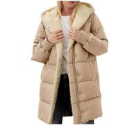 Women's Winter Coats Fleece Lined Down Jacket Hooded Trench Coat Overcoat Casual Plain Overcoat with Pocket