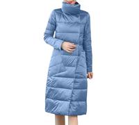 Womens Winter Coats Full Zipper Down Alternative Jacket Slim Fit Long Sleeve Midi Length Overcoat Lightweight Hooded Padded Outerwear with Practical Pocket Design(BU1, XXL)