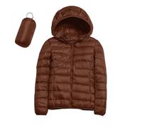 Womens Winter Coats Lightweight Puffer Jacket with Hood, Warm, Short, Packable, Quilted, Transitional, Padded Jacket for Ladies, Lined for Hiking, Travel (Brown-A, L)