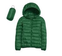 Womens Winter Coats Lightweight Puffer Jacket with Hood, Warm, Short, Packable, Quilted, Transitional, Padded Jacket for Ladies, Lined for Hiking, Travel (Green-A, L)