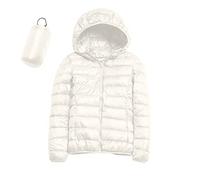 Womens Winter Coats Lightweight Puffer Jacket with Hood, Warm, Short, Packable, Quilted, Transitional, Padded Jacket for Ladies, Lined for Hiking, Travel (White-B, M)