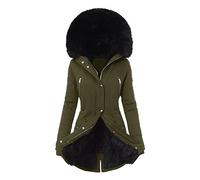 Womens Winter Coats Thick Fleece Lined Warm Hooded Parka Jackets Zip Up Outerwear With Fuffly Hood Plus Size S-5XL KaloryWee