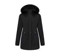 Womens Winter Coats Thick Fleece Warm Hooded Waterproof Jacket Mid-Length Winter Jacket Full Zip Up Outerwear with Trim Fuffly Hood Plus Size Parka Coats Windproof Raincoat Warm Snow Coat Black 3XL