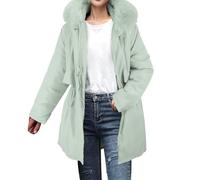 Womens Winter Coats Thick Quilted Jacket With Faux Fur Hood Drawstring Waist, Windproof Thermal For Ladies, Waterproof Outdoor Hiking Coat, Cold Weather Outerwear Pockets (Green,XL)
