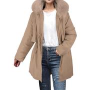 Womens Winter Coats Thick Quilted Jacket With Faux Fur Hood Drawstring Waist, Windproof Thermal For Ladies, Waterproof Outdoor Hiking Coat, Cold Weather Outerwear Pockets (Khaki,3XL)