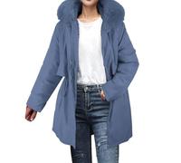 Womens Winter Coats Thick Quilted Jacket With Faux Fur Hood Drawstring Waist, Windproof Thermal For Ladies, Waterproof Outdoor Hiking Coat, Cold Weather Outerwear Pockets (Blue,L)