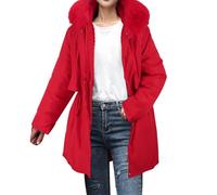 Womens Winter Coats Thick Quilted Jacket With Faux Fur Hood Drawstring Waist, Windproof Thermal For Ladies, Waterproof Outdoor Hiking Coat, Cold Weather Outerwear Pockets (Red,6XL)