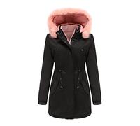 Womens Winter Coats Warm Jumpers Fleece Fluzzy Top Outwear Two Women's Jacket Overcoat Warm Coat Winter Wear Thick Lined Trench Fur' Hooded Women's Coat Woman Jacket for Fall (Black, M)