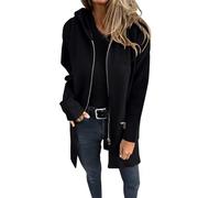 Women's Winter Coats with Hood | Ladies Fleece Jackets Full Zip with Zipped Pockets Solid Color Women's Cardigans Long Sleeve Soft Comfortable Womens Jackets Smart Casual Hoodies for Women Black