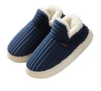 Women's Winter Cozy Fluffy Slipper Boots, Thicked Plush Warm Indoor Outdoor Anti-Slip Bootie Slippers Soft and Comfy (Navy Blue,9.5-10.5)