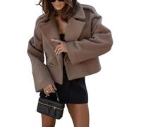 Women's Winter Elegant Double Breasted Short Jacket Office Lapel Short Trench Coat Classic Warm Blazer Fashion Street Style Short Tweed Jacket (Coffee,XXL)