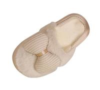 Women's Winter Fashion Warm Bow Suede Slippers Comfortable Slippers For Home Grandma Slippers for Women (Khaki, 3.5)