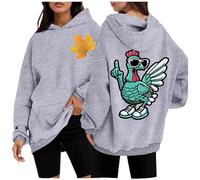 Women's Winter Fashionable Thanksgiving Sunglasses Green Chicken Maple Leaf Print Hoodie, Light grey, S