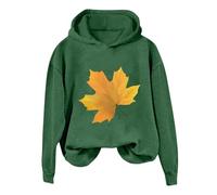 Women's Winter Fashionable Thanksgiving Yellow Upward Large Maple Leaf Print Hooded Sweatshirt, Green, S