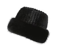 Women's Winter Faux Fur Hat - Warm Comfy Fleece Beanie, Thermal Russian Style Bucket Hat, Fisherman Cap for Ladies Girls (Plush, Black)