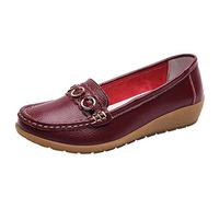 Women's Winter Flat Shoes Comfort Leather Loafers Comfortable Flat Shoes Outdoor Driving Shoes Illuminating Shoes, Wine, 8.5 UK