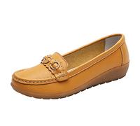 Women's Winter Flat Shoes Comfort Leather Loafers Comfortable Flat Shoes Outdoor Driving Shoes Illuminating Shoes, yellow, 8 UK