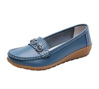 Women's Winter Flat Shoes Comfort Leather Loafers Comfortable Flat Shoes Outdoor Driving Shoes Illuminating Shoes, azure, 8 UK