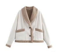 Women's Winter Fleece Cardigan Jacket Long Sleeve Plush Warm Turn-Down Collar Loose Solid Outerwear Coat for Autumn Street Casual Khaki Black Green White(L White)