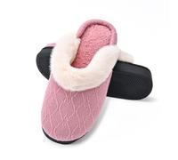Women's Winter Fleece Lined Closed Toe Slippers with Cozy Memory Foam Insole, Warm Flat Bottom House Shoes for Indoor & Outdoor Use (8) Pink