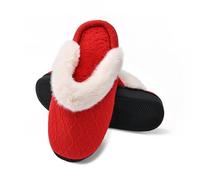 Women's Winter Fleece Lined Closed Toe Slippers with Cozy Memory Foam Insole, Warm Flat Bottom House Shoes for Indoor & Outdoor Use (Red, 4)