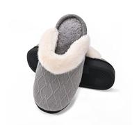 Women's Winter Fleece Lined Closed Toe Slippers with Cozy Memory Foam Insole, Warm Flat Bottom House Shoes for Indoor & Outdoor Use (Grey, 7)