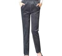 Women's Winter Fleece Lined Corduroy Pants Slim Fit Warm Skinny Straight Leg High Waist Sherpa Trousers Thick Jogger Pants Grey