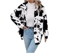 Womens Winter Fluffy Coat Faux Fur Jacket Fuzzy Cow Print Parka Coat Outwear Long Sleeve Open Front Overcoat Loose Shaggy Cardigan Jacket Casual Plus Size Faux Fur Coat