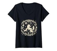 Womens Winter Fox and Cubs Scandinavian Folk Art Woodland Xmas V-Neck T-Shirt