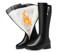 Women's Winter Fully Fur Lined Zipper Knee High Boots, Low Heel Warm Fur Lined Zipper Booties, Winter Snow Boots,Black,8 UK