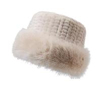 Women's Winter Furry Hat,Women's Faux Fur Hat,Russian Style Furry Bucket Hats,Warm Comfy Fleece Beanie, Winter Warm Thermal Hat for Ladies Girls,Vintage Cloche Hat Fisherman Cap(Khaki)