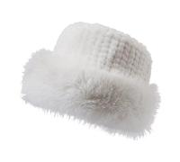 Women's Winter Furry Hat,Women's Faux Fur Hat,Russian Style Furry Bucket Hats,Warm Comfy Fleece Beanie, Winter Warm Thermal Hat for Ladies Girls,Vintage Cloche Hat Fisherman Cap(White)