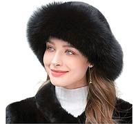 Women's Winter Furry Hat,Women's Faux Fur Hat,Warm Comfy Fleece Beanie, Russian Style Furry Bucket Hats,Winter Warm Thermal Hat for Ladies Girls,Vintage Cloche Hat Fisherman Cap (Black, One Size)
