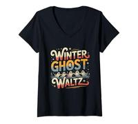 Womens Winter Ghost Waltz Tee Cozy Glow for Romantics Halloween V-Neck T-Shirt