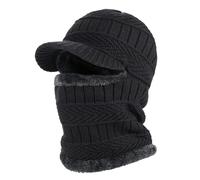 Womens Winter hat 3 in 1 Beanie Hat for Women Winter Balaclava with Detachable Scarf and Pom Pom Warm Fleece Lined for Outdoors, Cold Weather Face Mask Woolly Hats Women Black