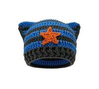 Womens Winter Hat - Star Cat Ear Cap For Adults Warm Hand Crocheted Ear Striped Wool Ear Cap (Blue One Size)